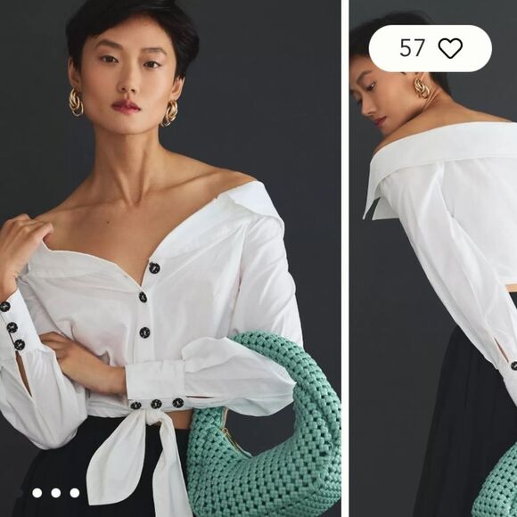 Maeve Cropped Tie-Front Blouse by Anthropologie - Picture 7 of 16